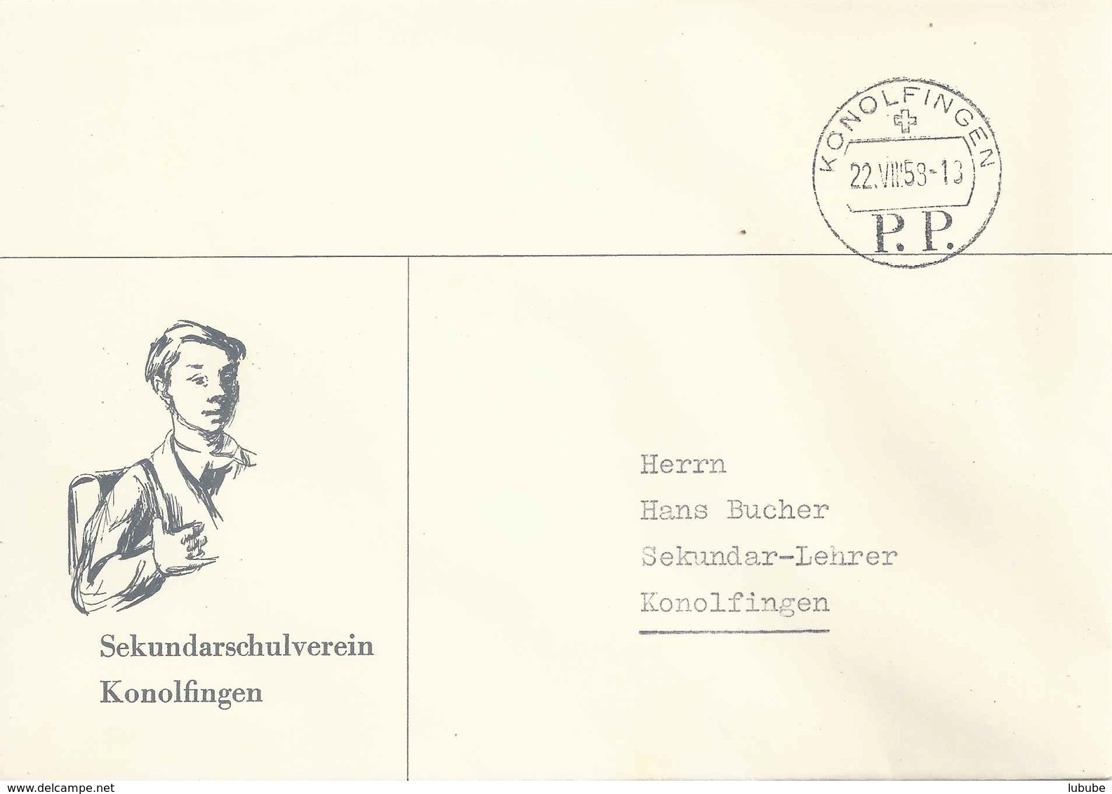 Motiv Brief  "Sekundarschulverein Konolfingen"  (PP-Stempel)          1958 - Briefe U. Dokumente