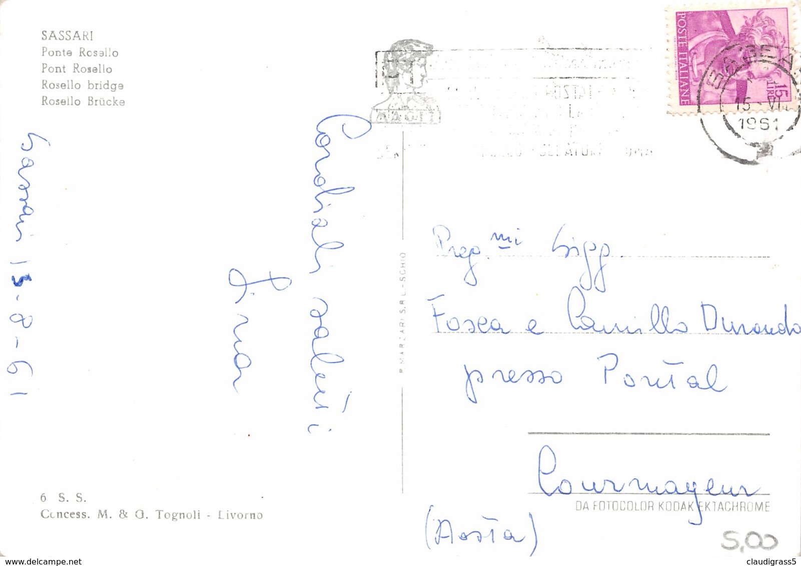 0941" SASSARI-PONTE ROSALLO " CART. ILL. ORIG.1961 - Sassari