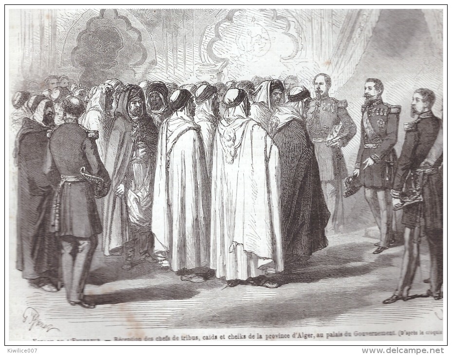 GRAVURE D Epoque    1865 Algerie  Alger Reception Avec L Empereur  Cheik  Caid - Ohne Zuordnung