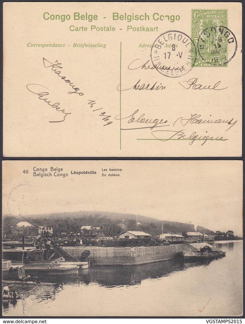 Congo Belge 1919 - Entier Postal 5 C En Carte Postale Nr. 46- Vue:  Léopoldville-Les Bassins.................(DD) DC6153 - Entiers Postaux