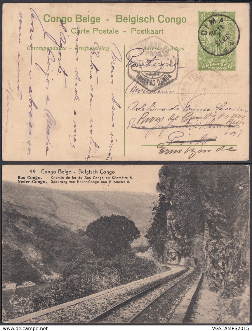 Congo Belge 1919 - Entier Postal 5 C En Carte Postale Nr. 49- Vue:  Bas Congo-Chemin De Fer................(DD) DC6154 - Entiers Postaux