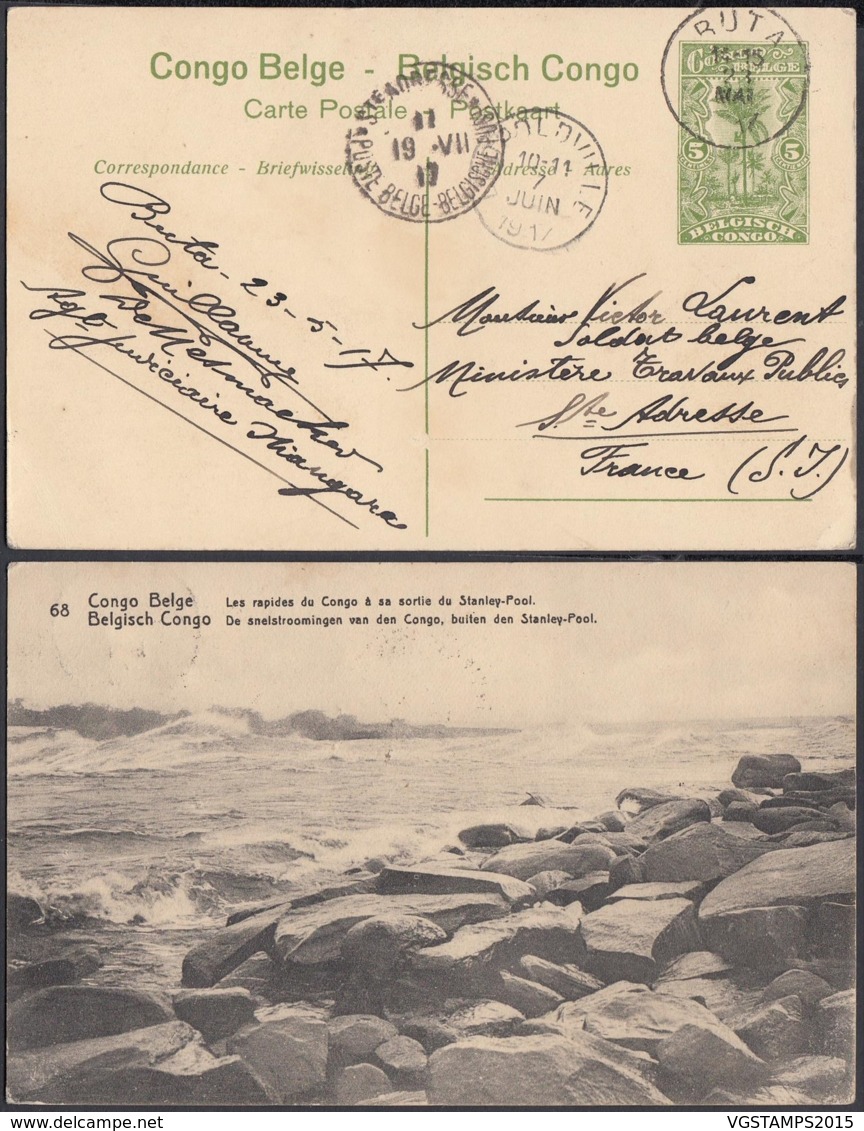 Congo Belge 1917 - Entier Postal 5 C En Carte Postale Nr. 68- Vue: Les Rapides Du Congo..............(DD) DC6163 - Entiers Postaux