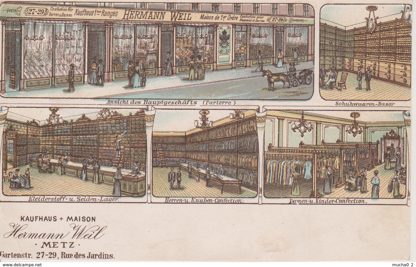 57 - METZ - LITHO - 5 VUES DU MAGASIN HERMANN WEIL -  RUE DES JARDINS - JUDAICA - CARTE RARE - Metz