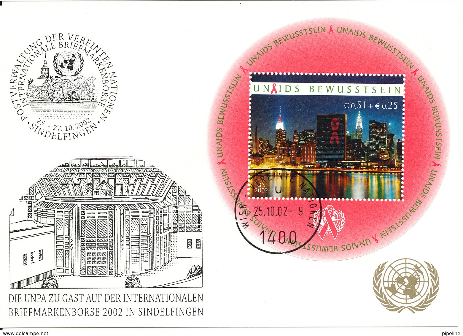 Austria UN Vienna Show Card Sindelfingen 25-27/10-2002 AIDS Stamp - Covers & Documents