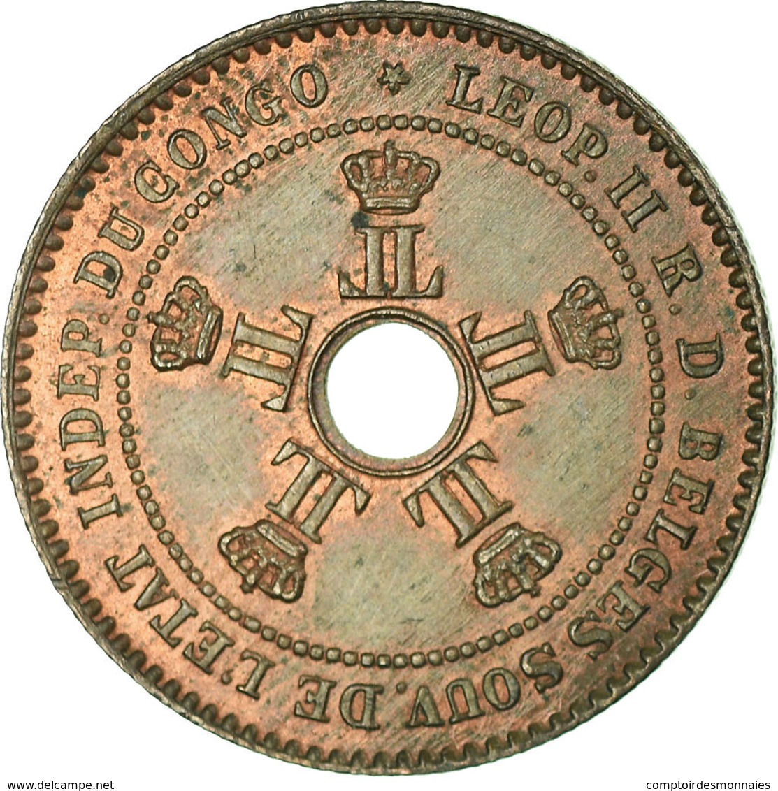 Monnaie, CONGO FREE STATE, Leopold II, 2 Centimes, 1888, Paris, TTB, Cuivre - Congo (République 1960)