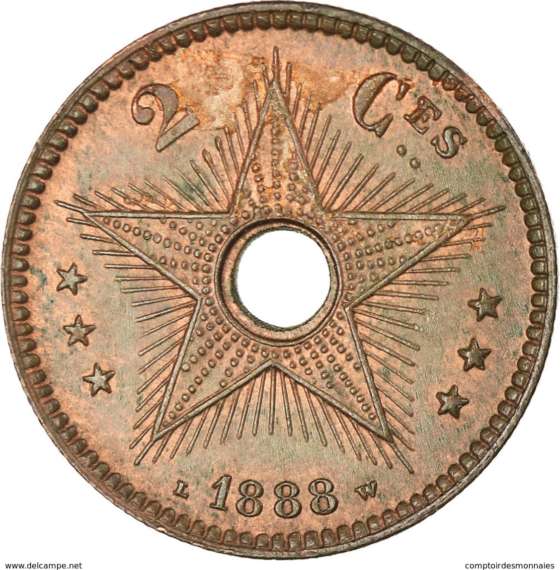 Monnaie, CONGO FREE STATE, Leopold II, 2 Centimes, 1888, Paris, TTB, Cuivre - VR-Rep. Kongo - Brazzaville