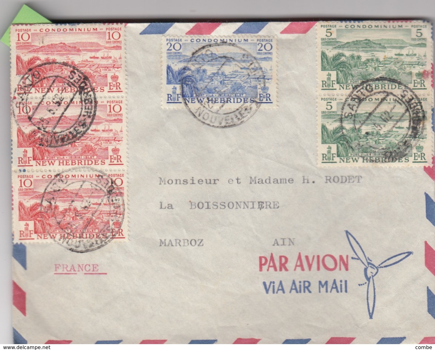 COVER. NEW-HEBRIDES. 25 5 62. VIA AIR MAIL. SANTO TO FRANCE - Covers & Documents