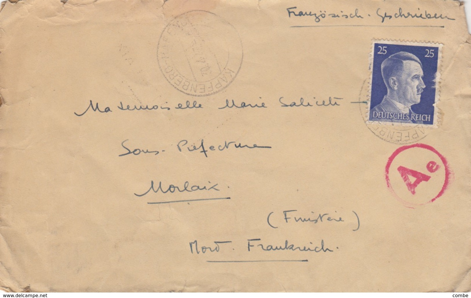 LETTRE. REICH. 30 4 43. KAPFENBERG-HAFENDORF AUTRICHE POUR LA FRANCE. CENSURE - Briefe U. Dokumente