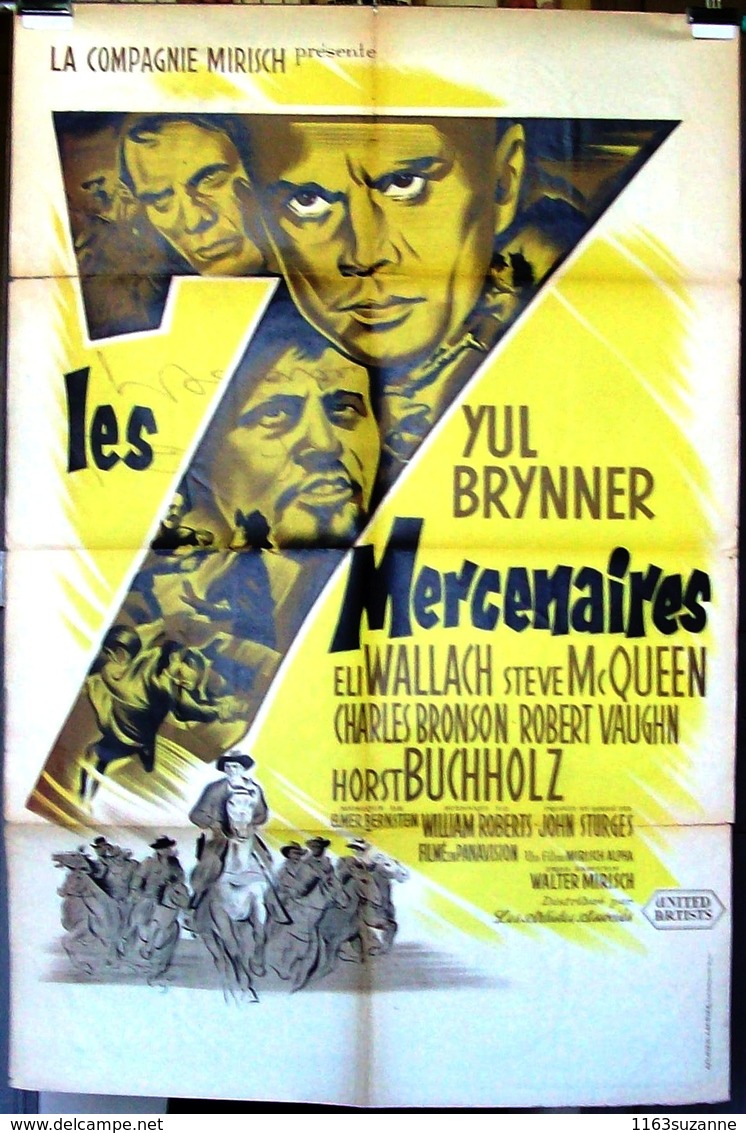 Affiche D'époque (LITHOGRAPHIE) De BORIS GRINSSON > Film LES SEPT MERCENAIRES (1960), Avec Yul Brynner, Steve McQueen... - Affiches & Posters