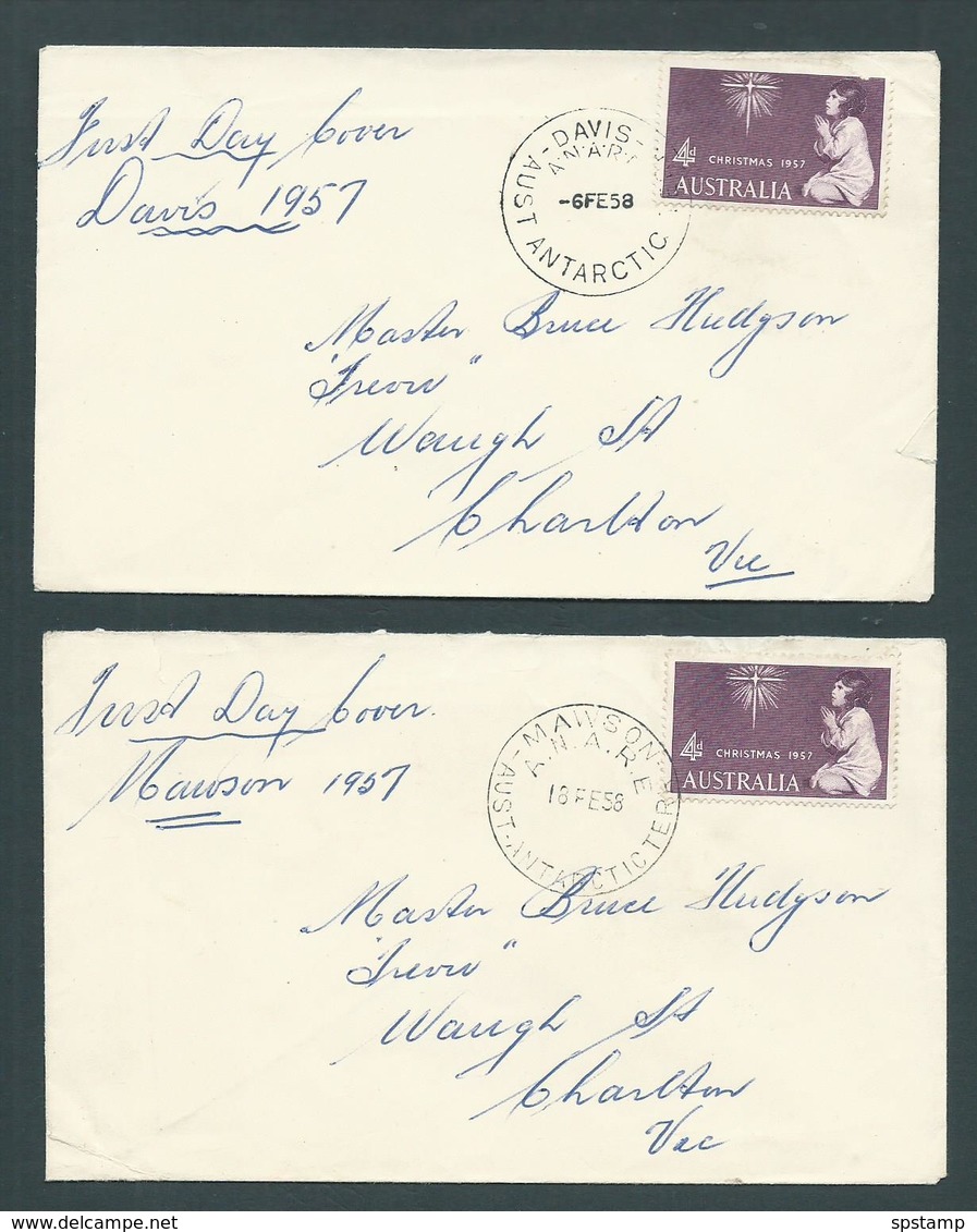 Australian Antarctic Territory 1958 Mawson And Davis First Day Of Service Covers To Victoria, 4d Xmas Franking - Other & Unclassified