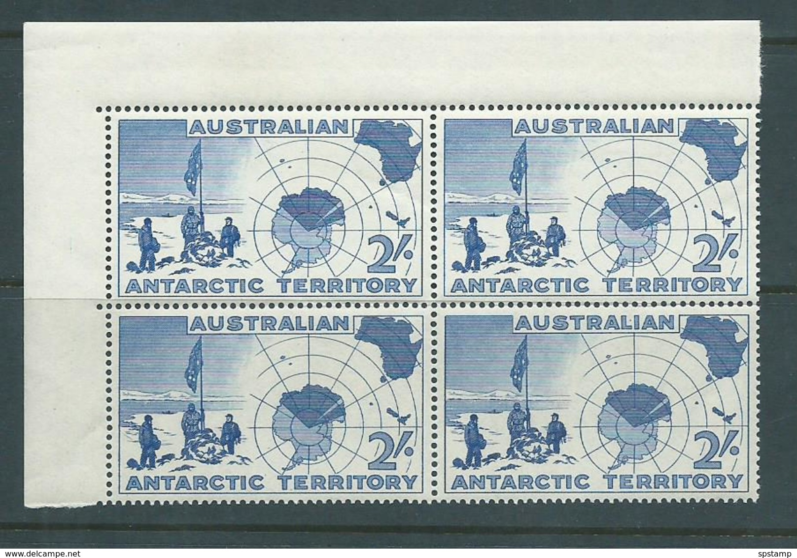 Australian Antarctic Territory 1957 2 Shilling Blue Map Corner Block Of 4 Fine MNH - Unused Stamps