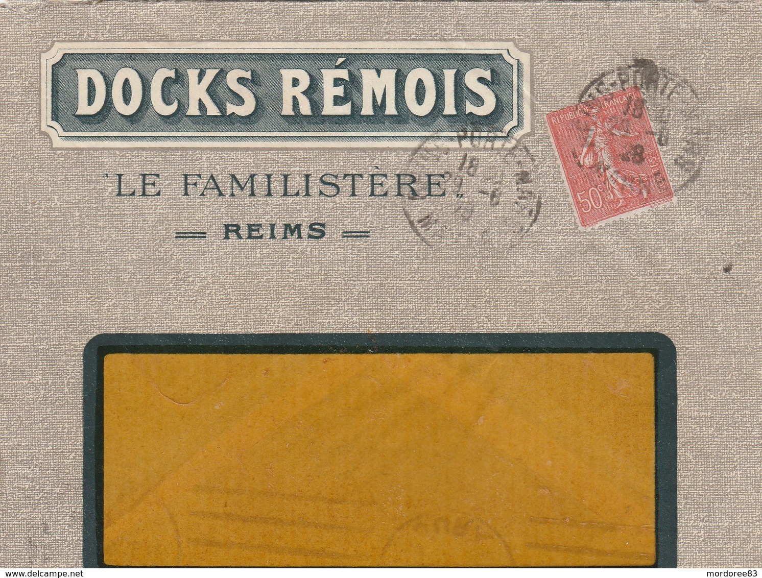 SEMEUSE 50C SUR ENVELOPPE ILLUSTREE DOCKS REMOIS LE FAMILISTERE REIMS 1928 - Storia Postale