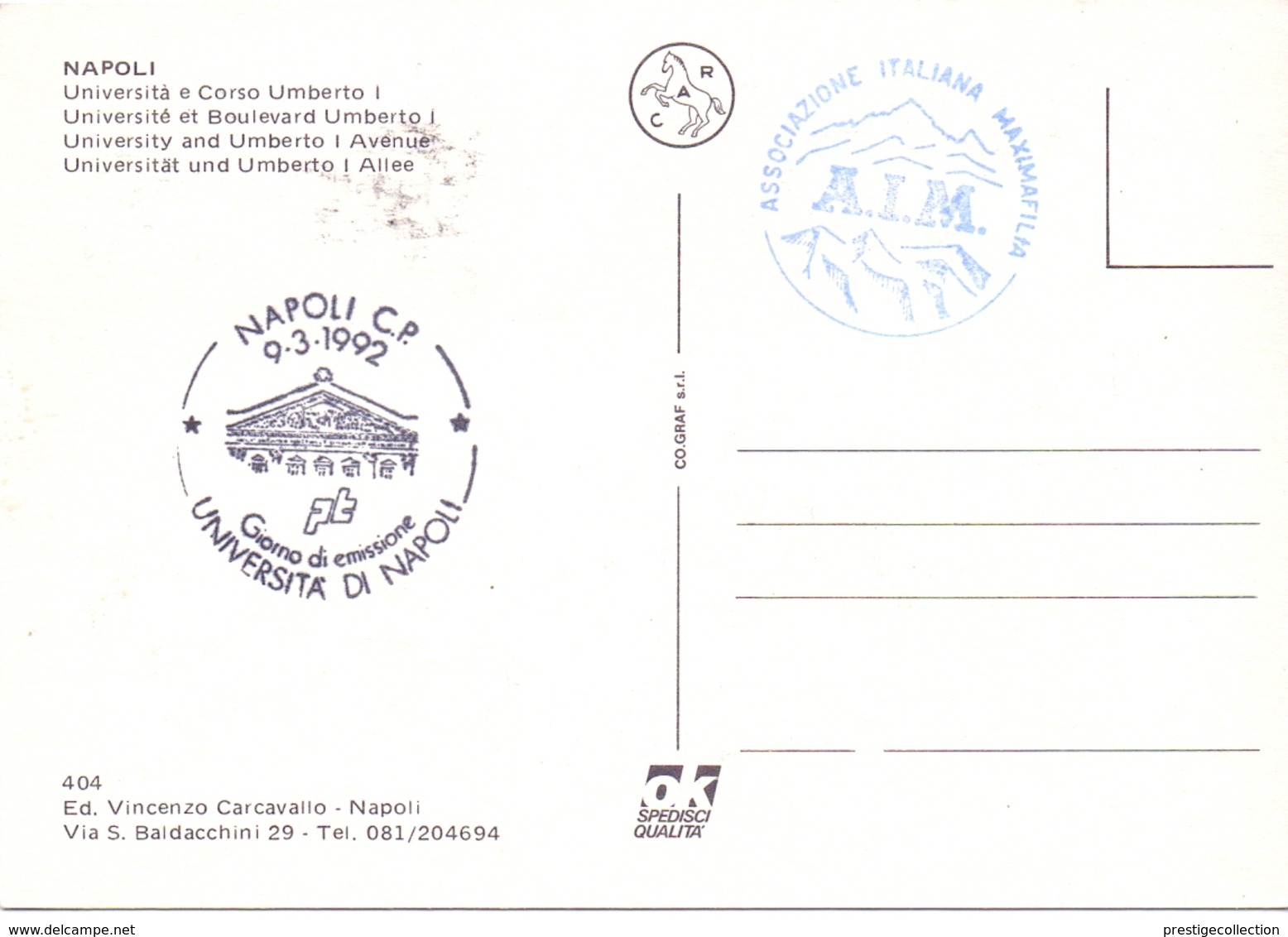 NAPOLI UNIVERSITA  E CORSO UMBERTO   FDC   1992 MAXIMUM POST CARD (GENN200166) - Denkmäler
