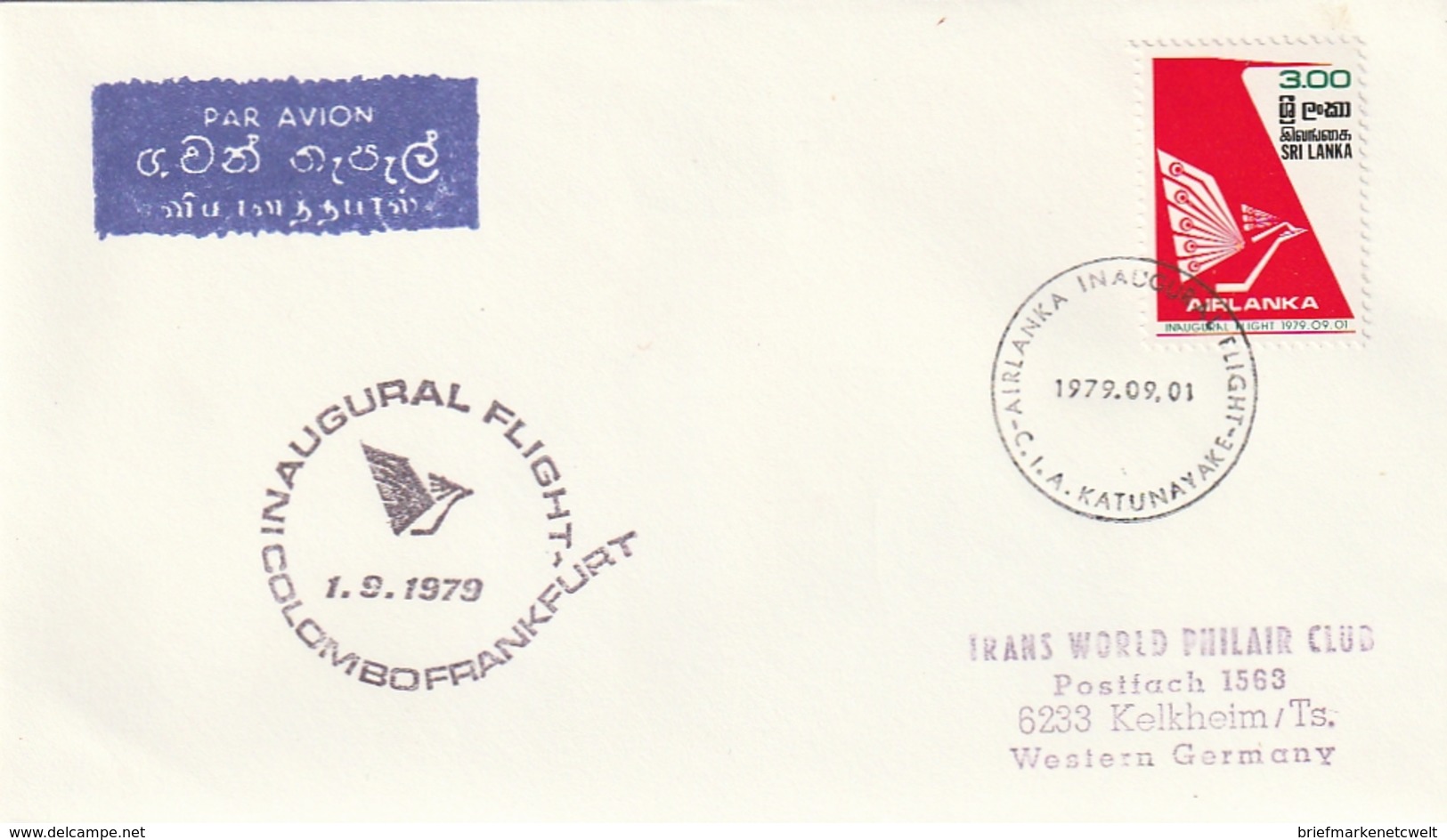 Sri Lanka / 1979 / AIR LANKA-Erstflugbrief Colombo-Frankfurt (4153) - Sri Lanka (Ceylon) (1948-...)