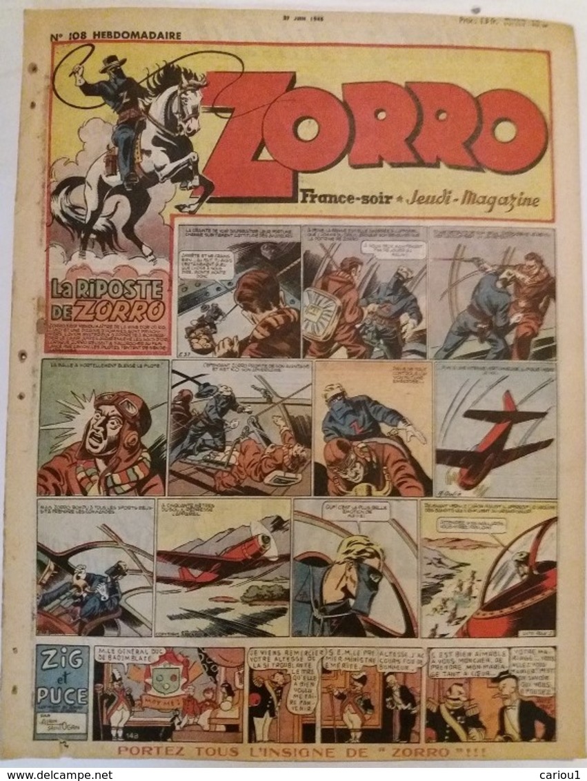 C1 ZORRO Jeudi Magazine 108 1948 Luc BRADFER Zig Puce ROBIN Port Inclus France - Zorro