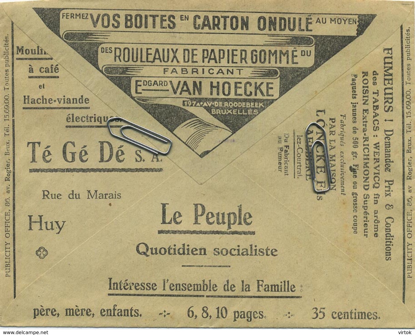 Old Envelope With Publicité:  Vos Boites En Carton Ondulé /  Moulin A Café Huy / Aalbeke Fumeurs Tabacs Wervicq Roisin - Enveloppes