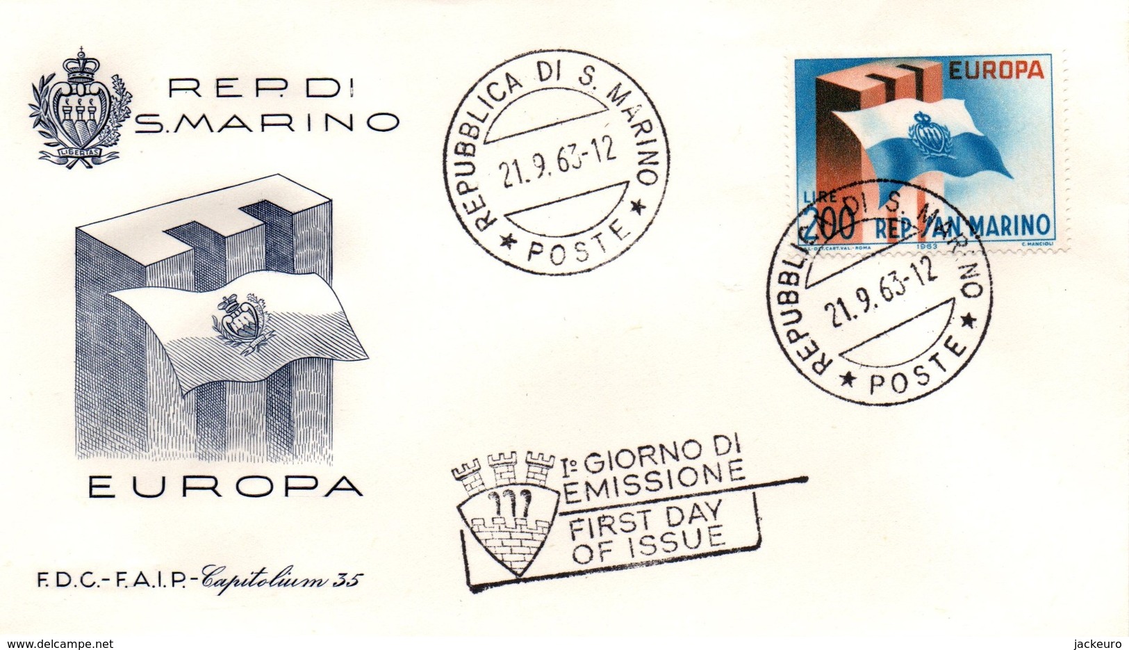 M95  21.9.63 FDC Timbre Europa San Marino 1963  TTB - 1963