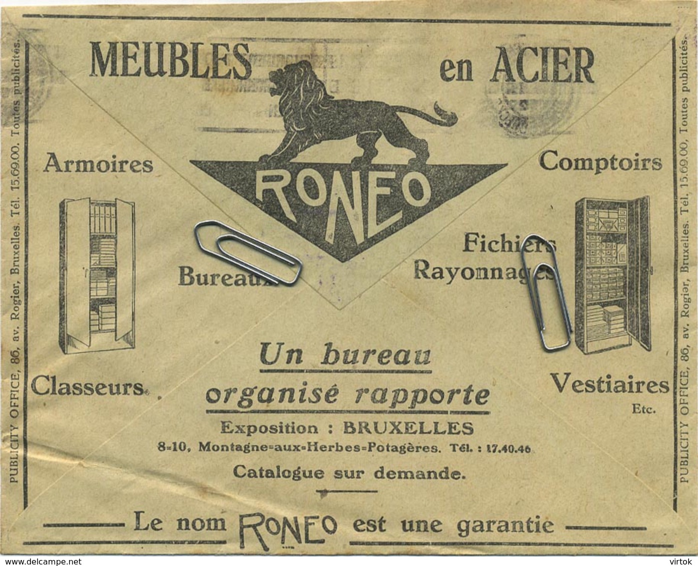 Old Envelope With Publicité:  RONEO Meubles En Acier Bruxelles : Armoires - Classeurs - Comptoirs ..... - Briefe