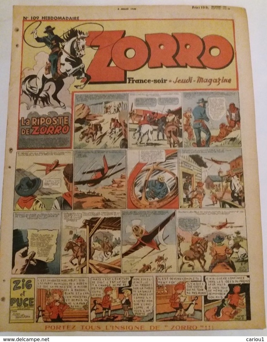 C1 ZORRO Jeudi Magazine 109 1948 Luc BRADFER Zig Puce ROBIN Port Inclus France - Zorro