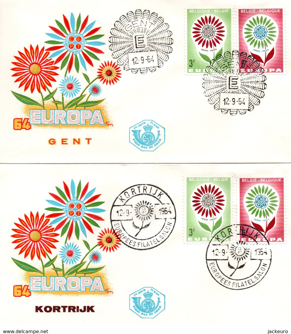 M99a-d 12.9.64 FDC Timbres Europa Belgique 1964 (cachets Anderlues, Beloeil, Gent Et Kortrijk) TTB - 1964