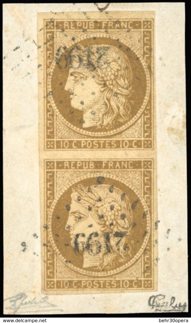 O N°1 - 10c. Bistre. Paire. Obl. Sur Fragment. SUP. - 1849-1850 Cérès