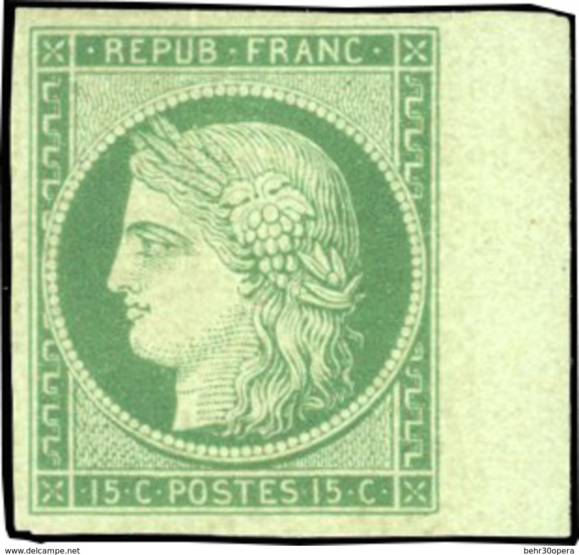 * N°2b - 15c. Vert-foncé. Bord De Feuille. Fraîcheur Exceptionnelle. SUP. RR. - 1849-1850 Ceres