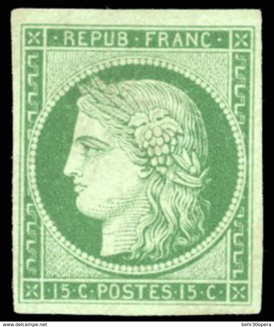 (*) N°2 - 15c. Vert. Grande Fraîcheur. Belle Nuance. SUP. - 1849-1850 Cérès