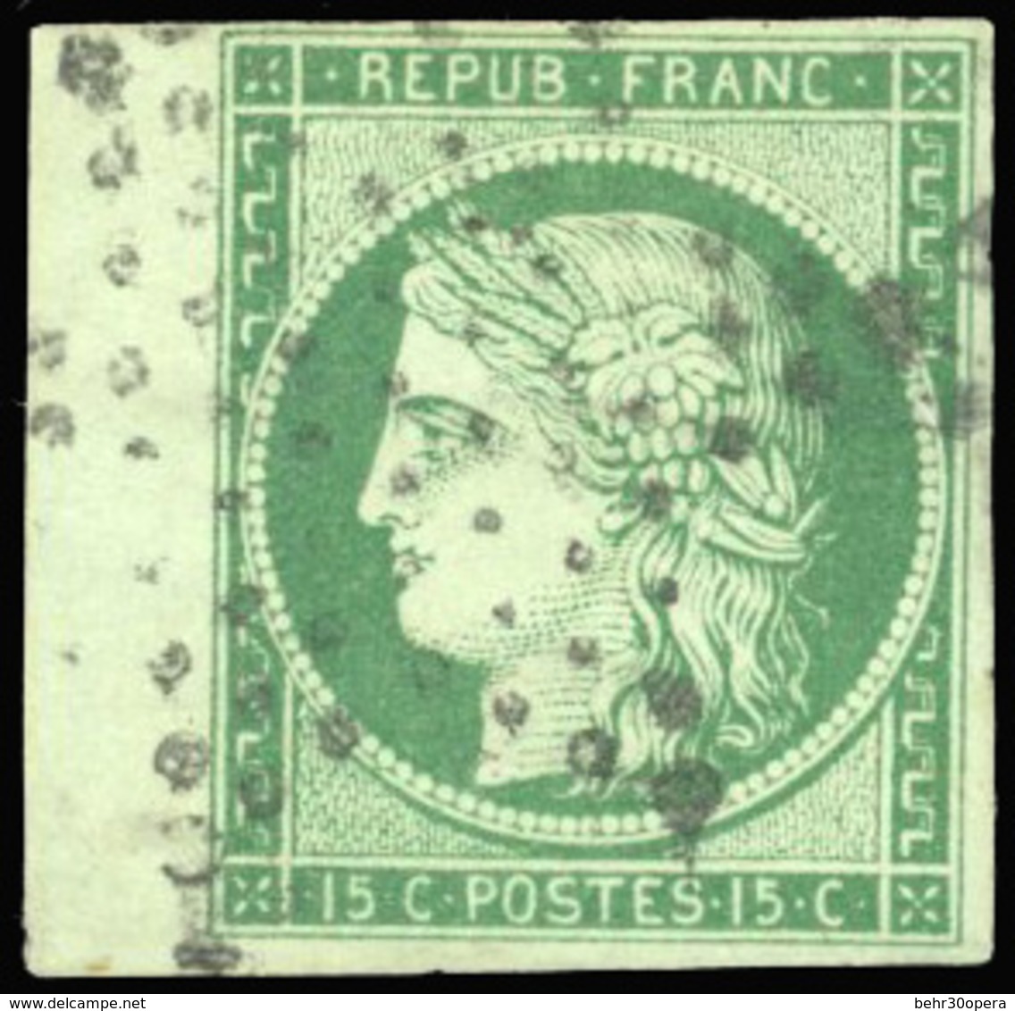 O N°2 - 15c. Vert. Obl. BdeF. TB. - 1849-1850 Ceres