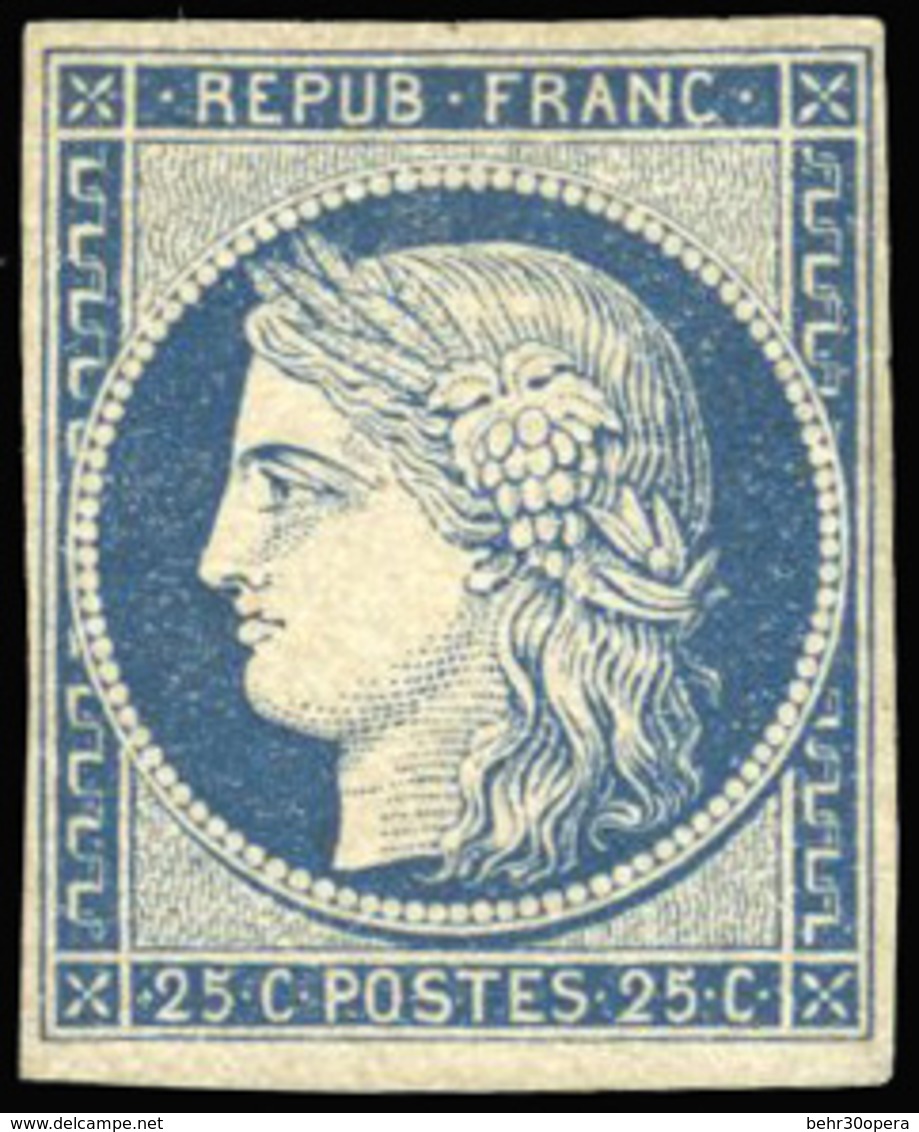 * N°4 - 25c. Bleu. Marges Courtes Mais Filet Intact. TB. - 1849-1850 Ceres