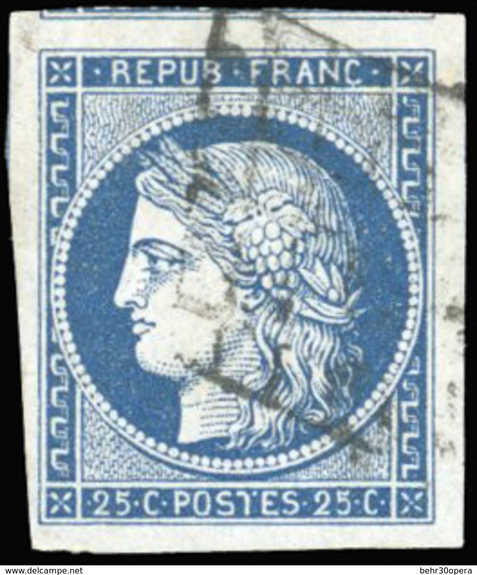 O N°4 - 25c. Bleu. Obl. Grandes Marges. Amorce D'un Voisin. SUP. - 1849-1850 Cérès