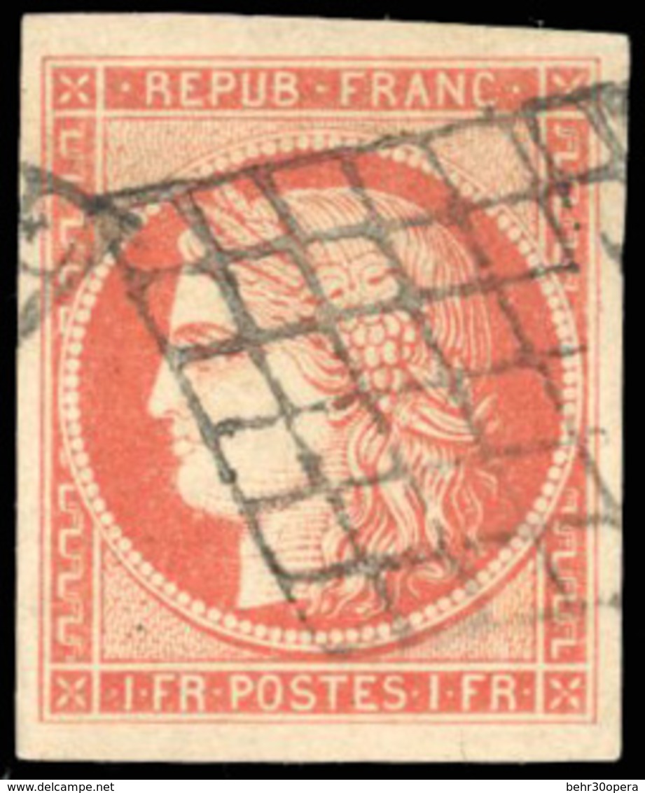 O N°7 - 1F. Vermillon Orangé. Obl. Marges Exceptionnelles. SUP. - 1849-1850 Ceres