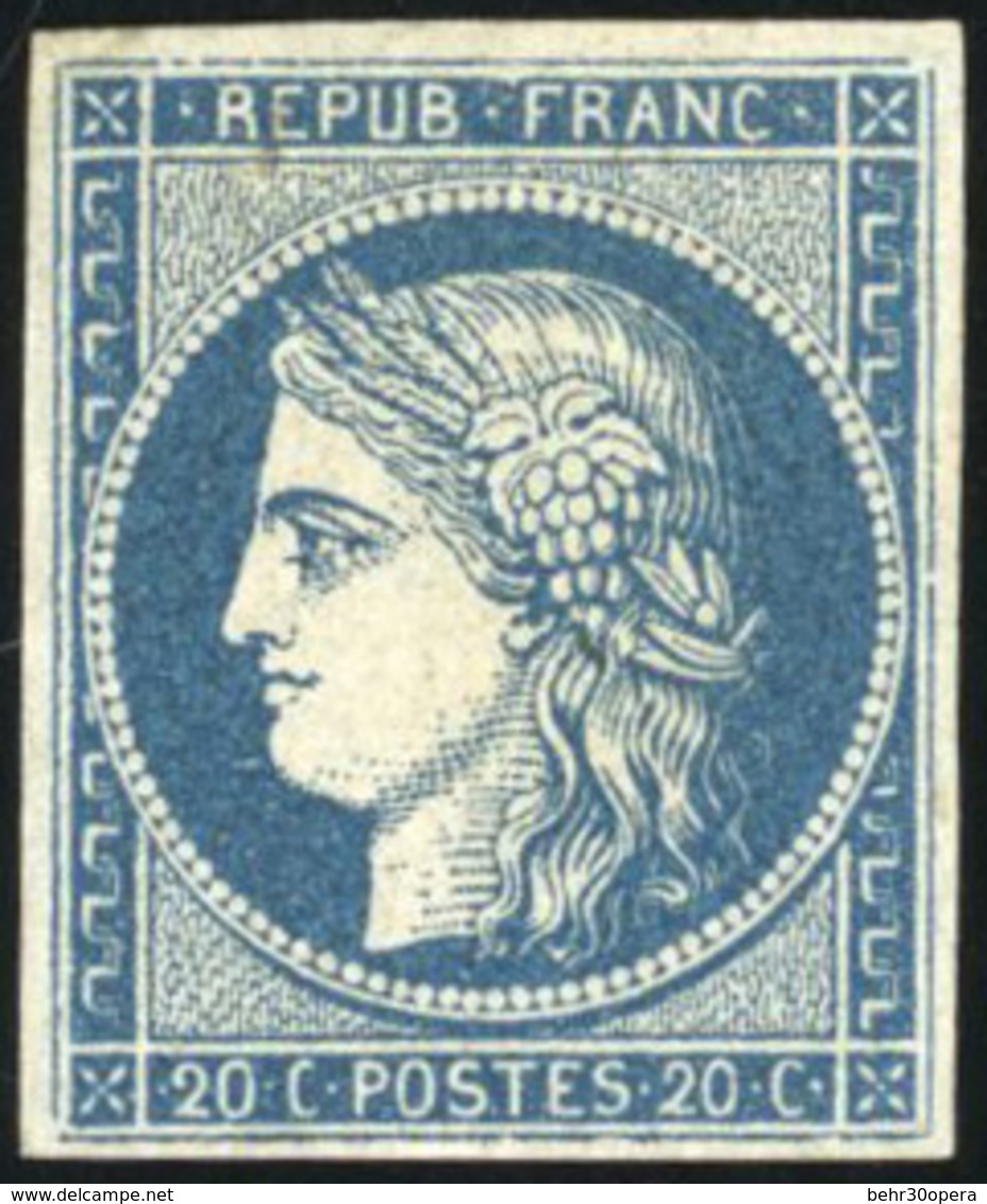 (*) N°8b - 20c. Bleu S/azuré Dit ''Astruc''. Nuance Très Foncée. Non émis. SUP. - 1849-1850 Ceres