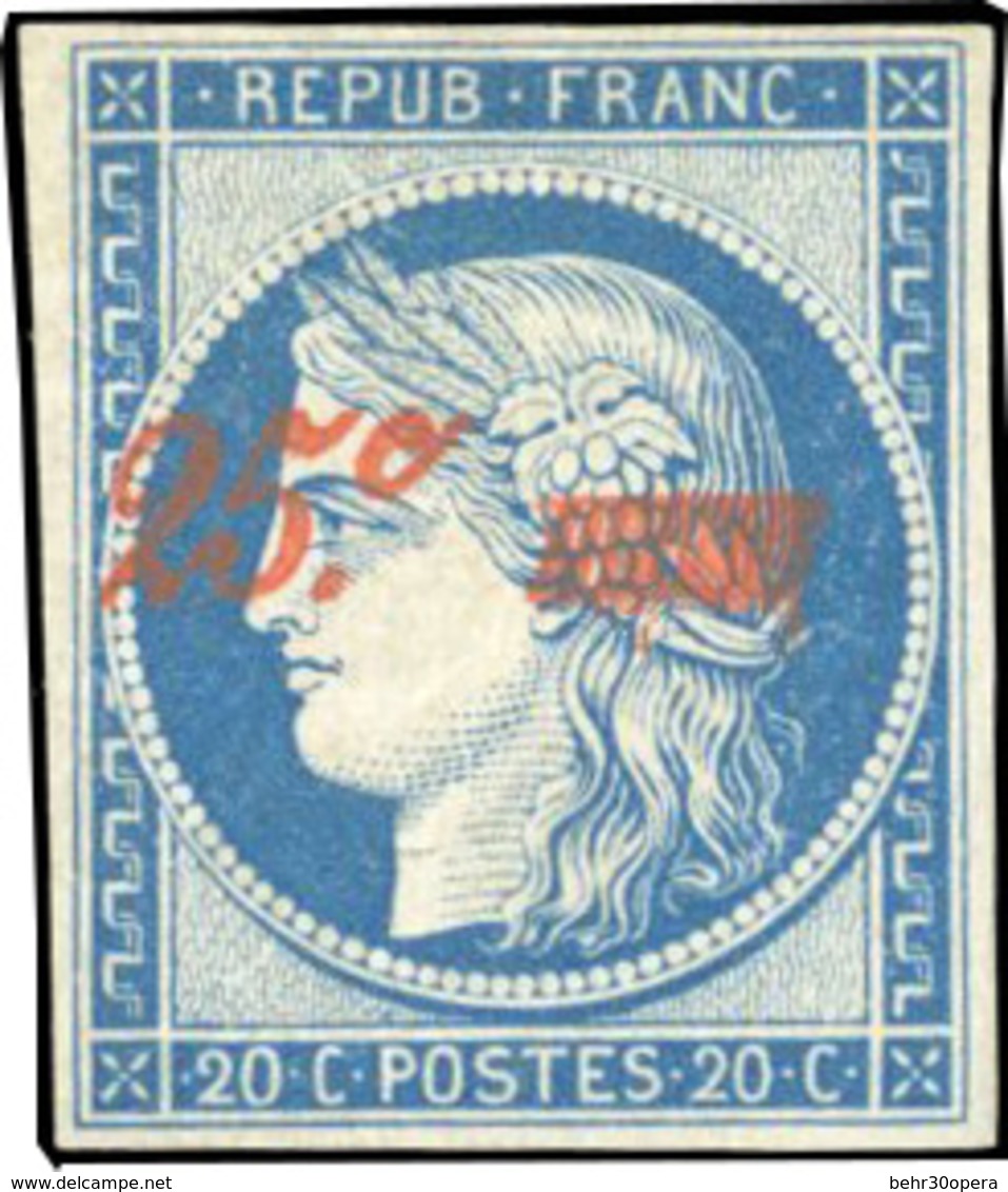 * N°8A - 25c. Sur 20c. Bleu Surchargé Rouge. SUP. RRR. - 1849-1850 Cérès