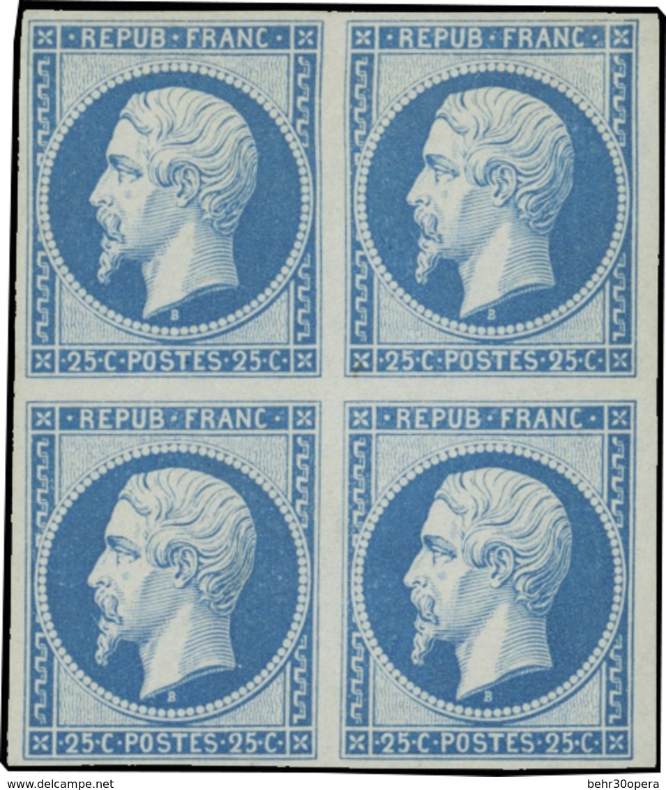 (*) N°10 - Essai Du 25c. En Bleu. Bloc De 4. S/papier Normal. SUP. - 1852 Luis-Napoléon