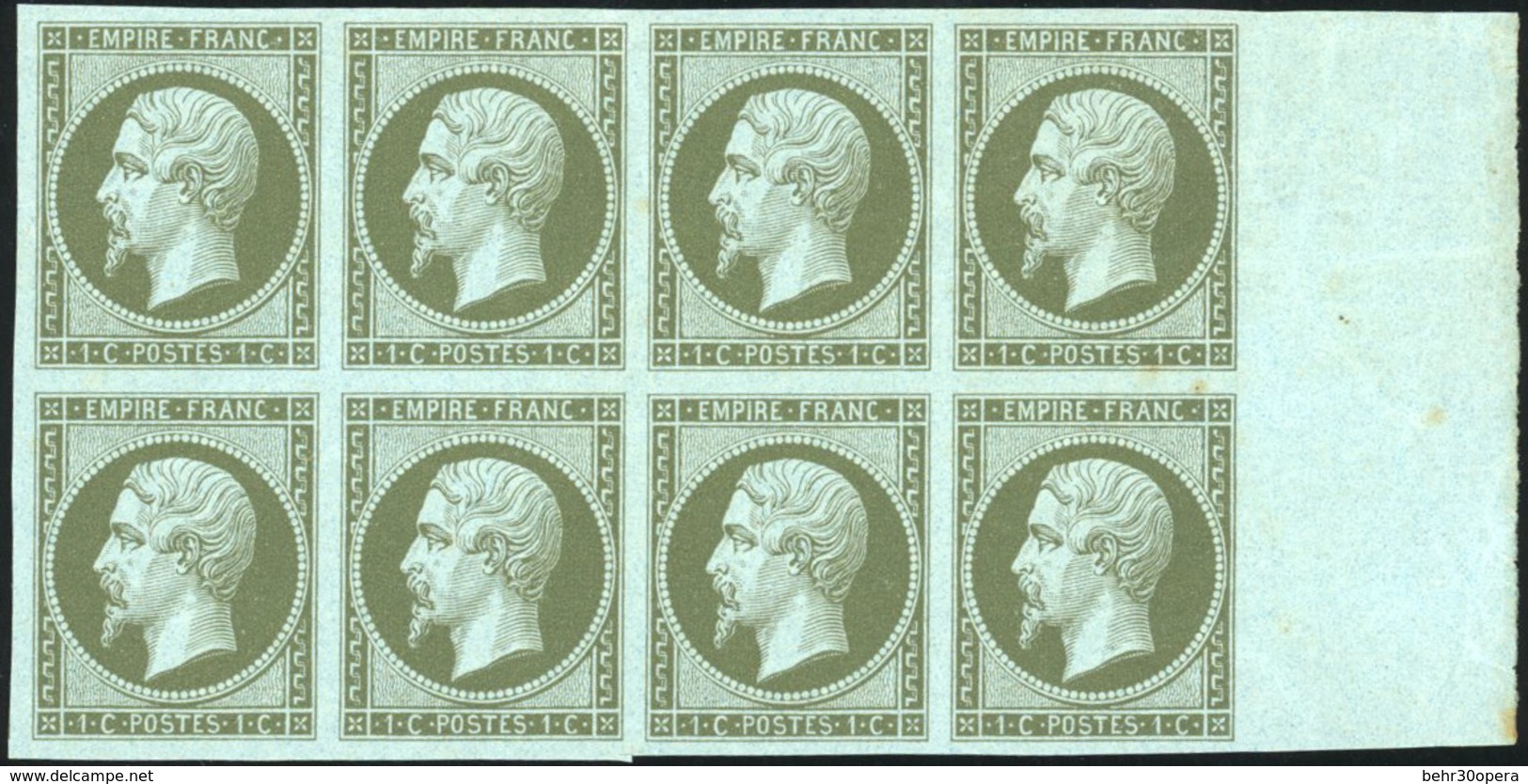 ** N°11 - 1c. Olive. Bloc De 8. BdeF. SUP. - 1853-1860 Napoléon III