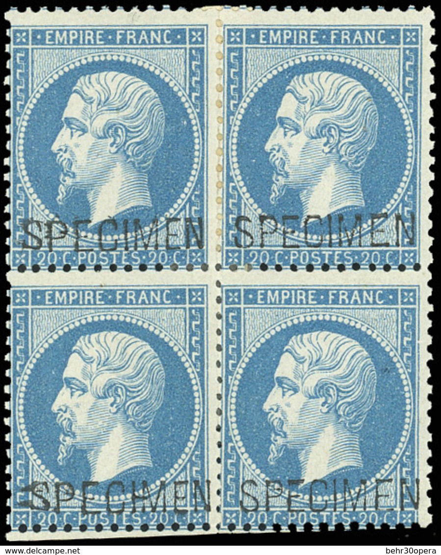 * N°22d - 20c. Bleu Surch. ''SPECIMEN''. Bloc De 4. Très Frais. TB. - 1862 Napoléon III