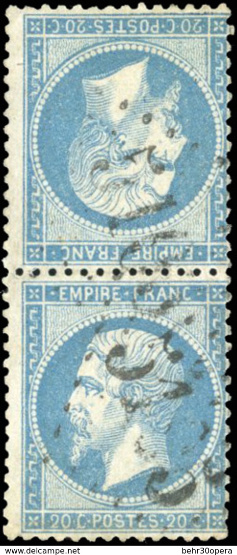 O N°22b - 20c. Bleu. Paire Verticale Tête-Bêche. Obl. GC 5105. TB. - 1862 Napoléon III