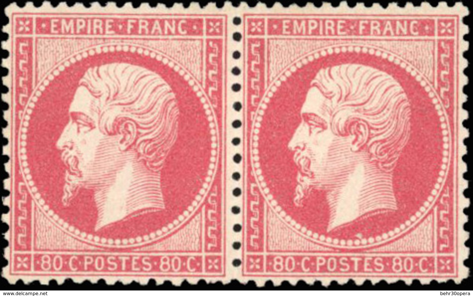 * N°24 - 80c. Rose. Paire Centrage Parfait. Fraicheur Postale. SUP. - 1862 Napoléon III