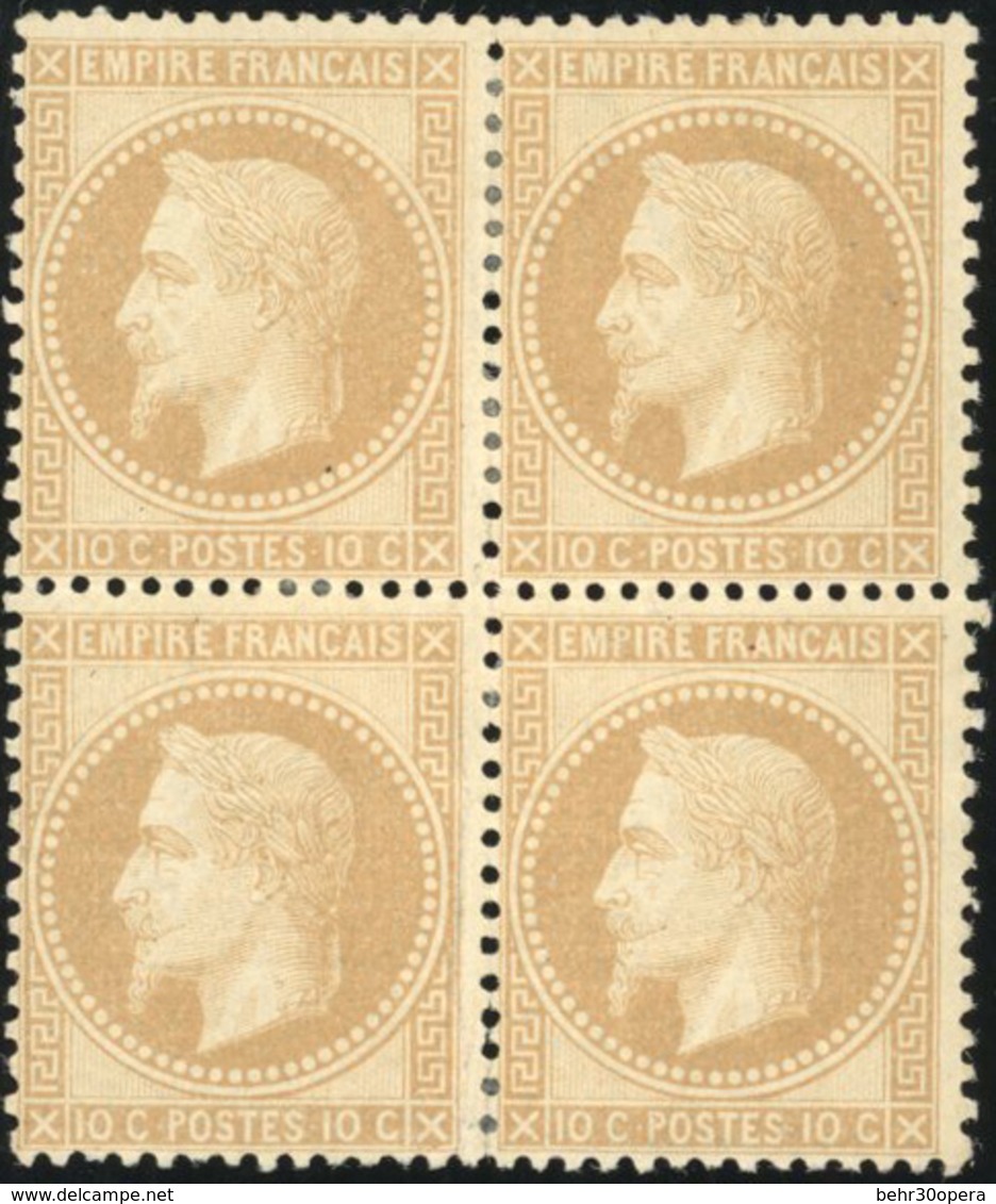 * N°28A - 10c. Bistre. Bloc De 4. TB. - 1863-1870 Napoleon III Gelauwerd