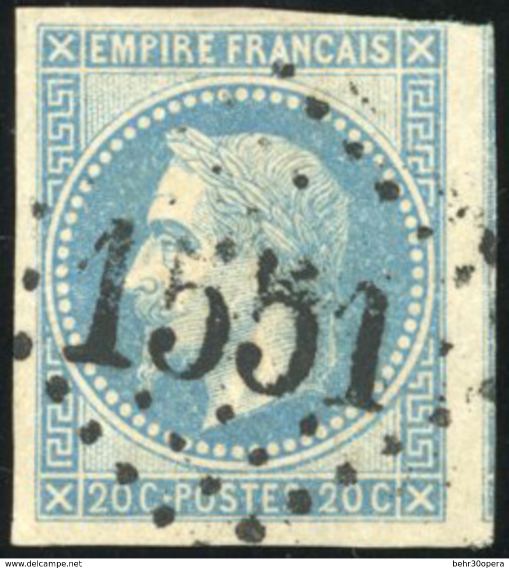 O N°29Be - 20c. Bleu. ND. Obl. GC 1551. TB. - 1863-1870 Napoléon III Lauré