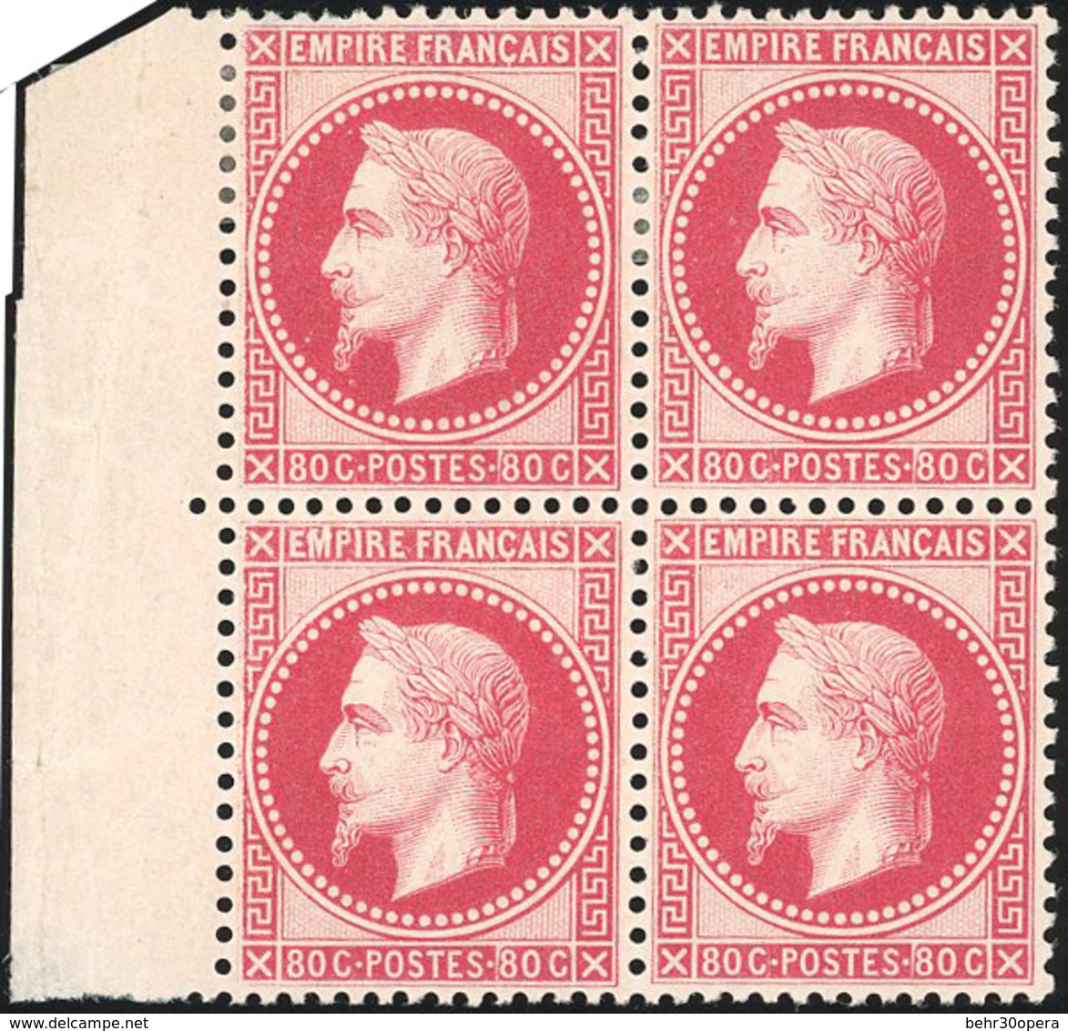 ** N°32a - 80c. Rose Vif. Bloc De 4. BdeF. Paire Supérieure *. 1 Timbre Supérieur Avec Aminci Sinon Pièce Exceptionnelle - 1863-1870 Napoleon III With Laurels