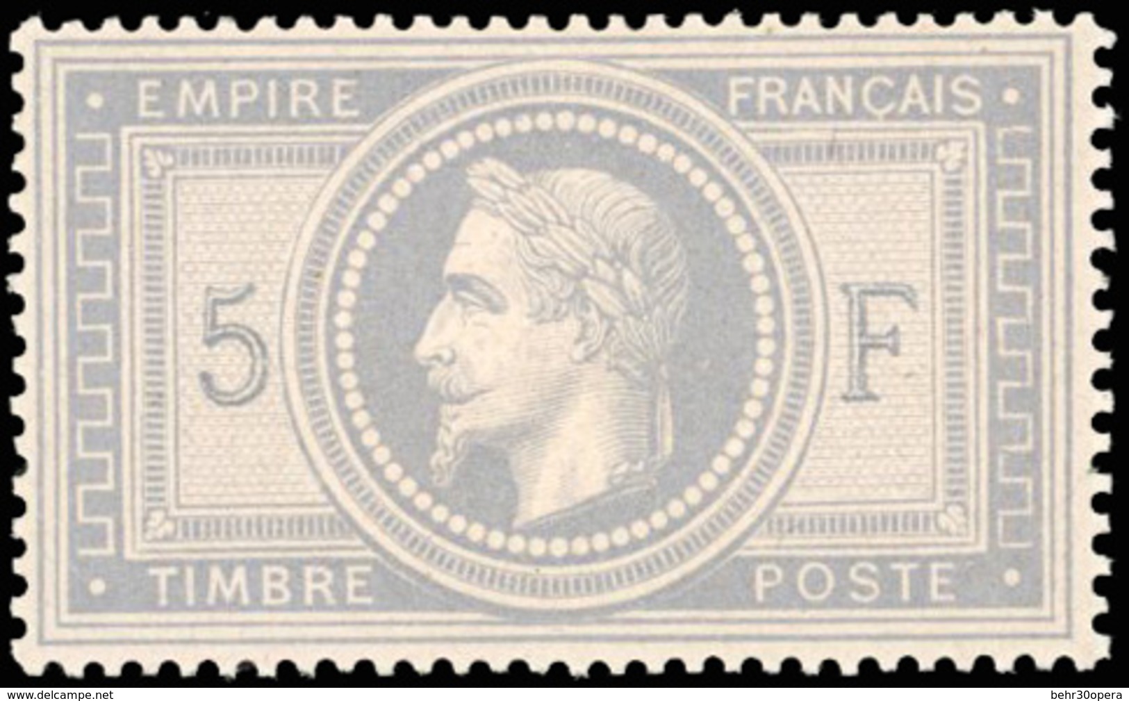 ** N°33A - 5Fr. De L'Empire. 5 Et F En Bleu. Centrage Parfait. Fraîcheur Postale. Infime Charnière Invisible. SUP. RR. - 1863-1870 Napoleon III With Laurels