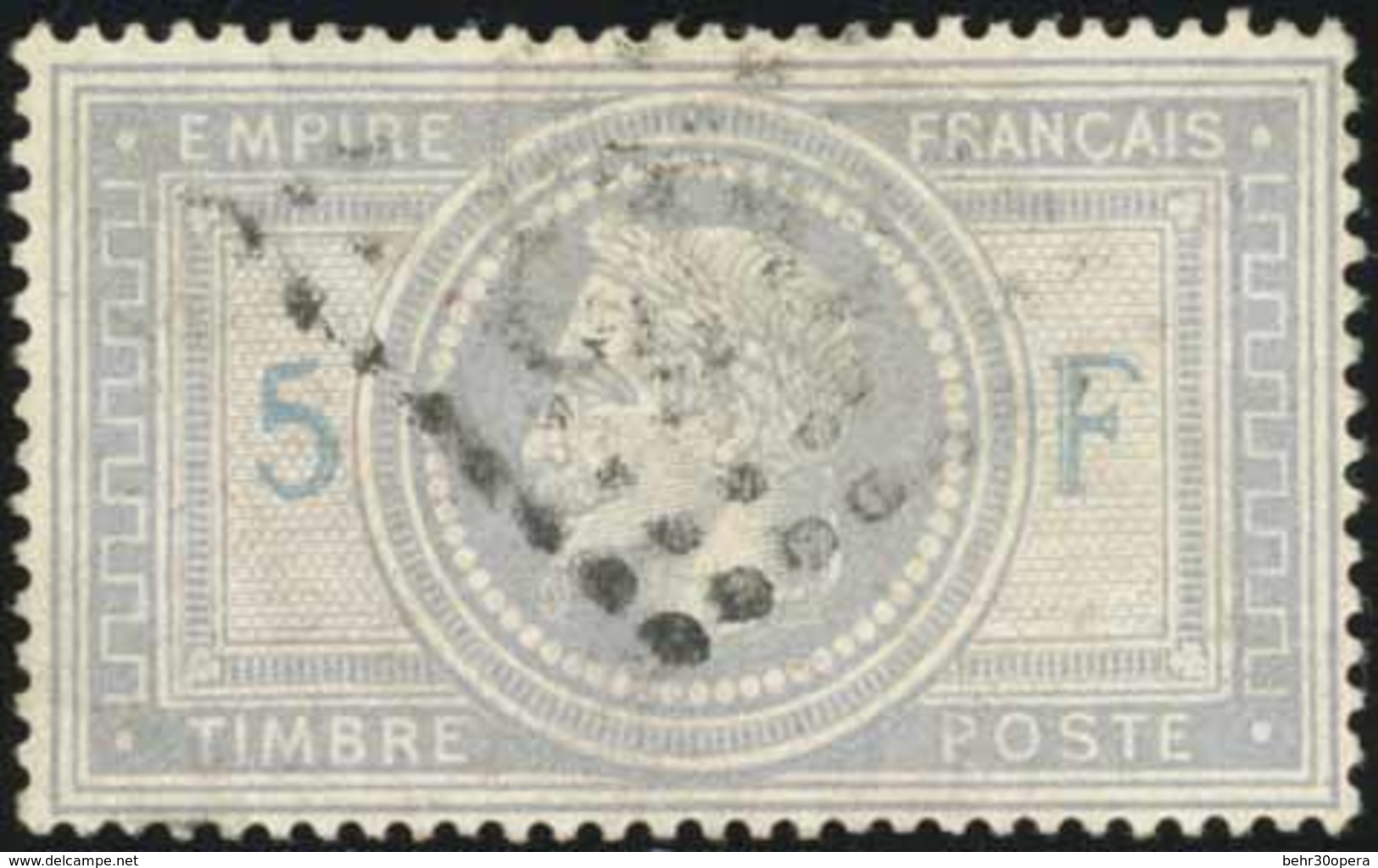 O N°33A - 5F. Violet-gris. Impression En 2 Passages. ''5'' Et ''F'' En Bleu. B. - 1863-1870 Napoléon III Lauré