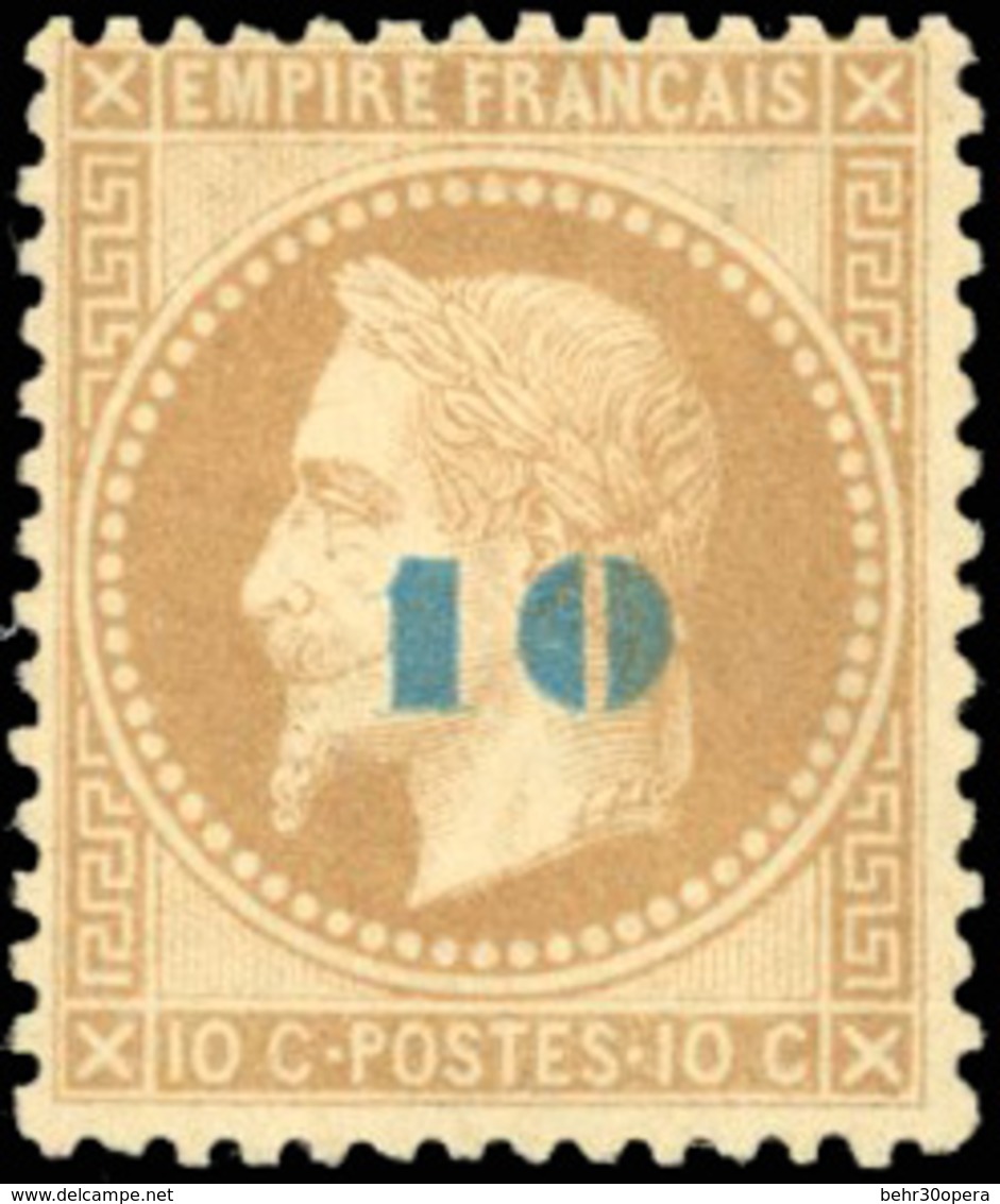 * N°34 - 10 S/10c. Bistre Surcharge Bleue. SUP. - 1863-1870 Napoléon III. Laure