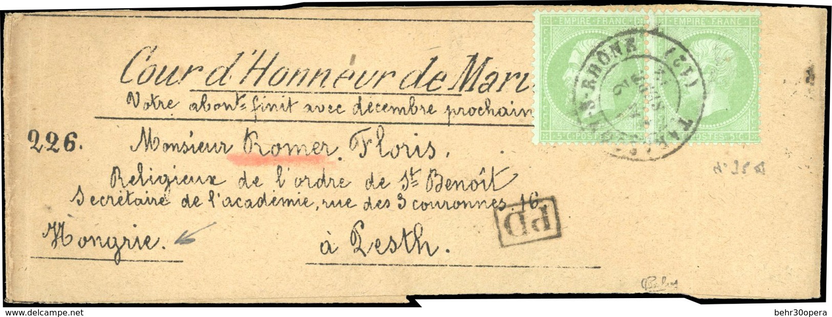 O N°35 - Paire Du 5c. Vert-pâle S/bleu, Obl. S/bande De Journal Frappée Du CàD De TARASCON-SUR-RHONE Du 22 Septembre 187 - 1863-1870 Napoléon III Lauré