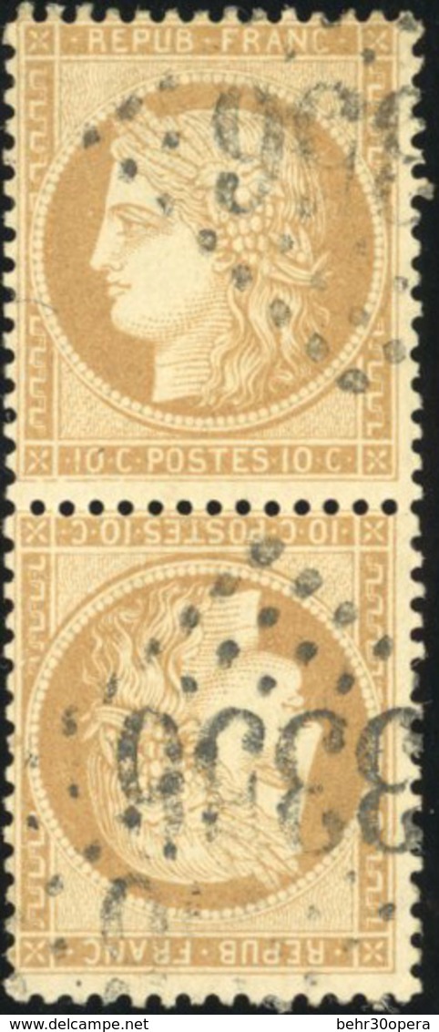 O N°36b - 10c. + 10c. Bistre. Paire Verticale Tête-Bêche. Obl. GC 3356. Jolie Pièce. TB. - 1870 Siège De Paris