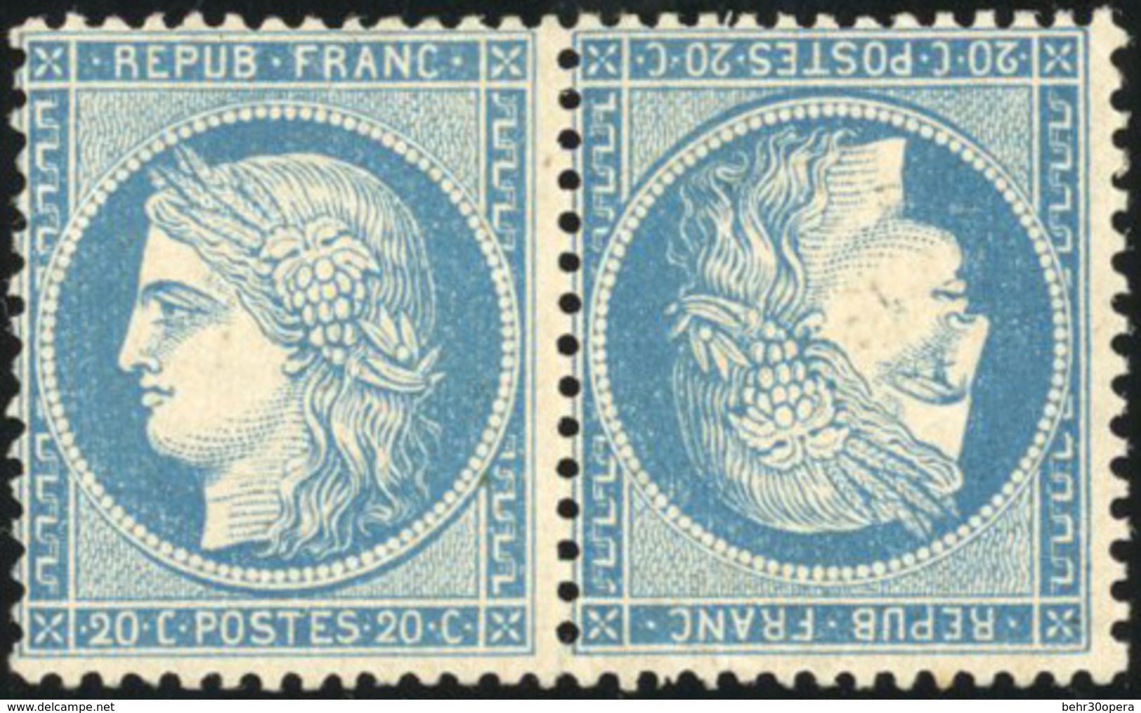 * N°37c - 20c. Bleu. Paire Tête-Bêche. SUP. - 1870 Siege Of Paris