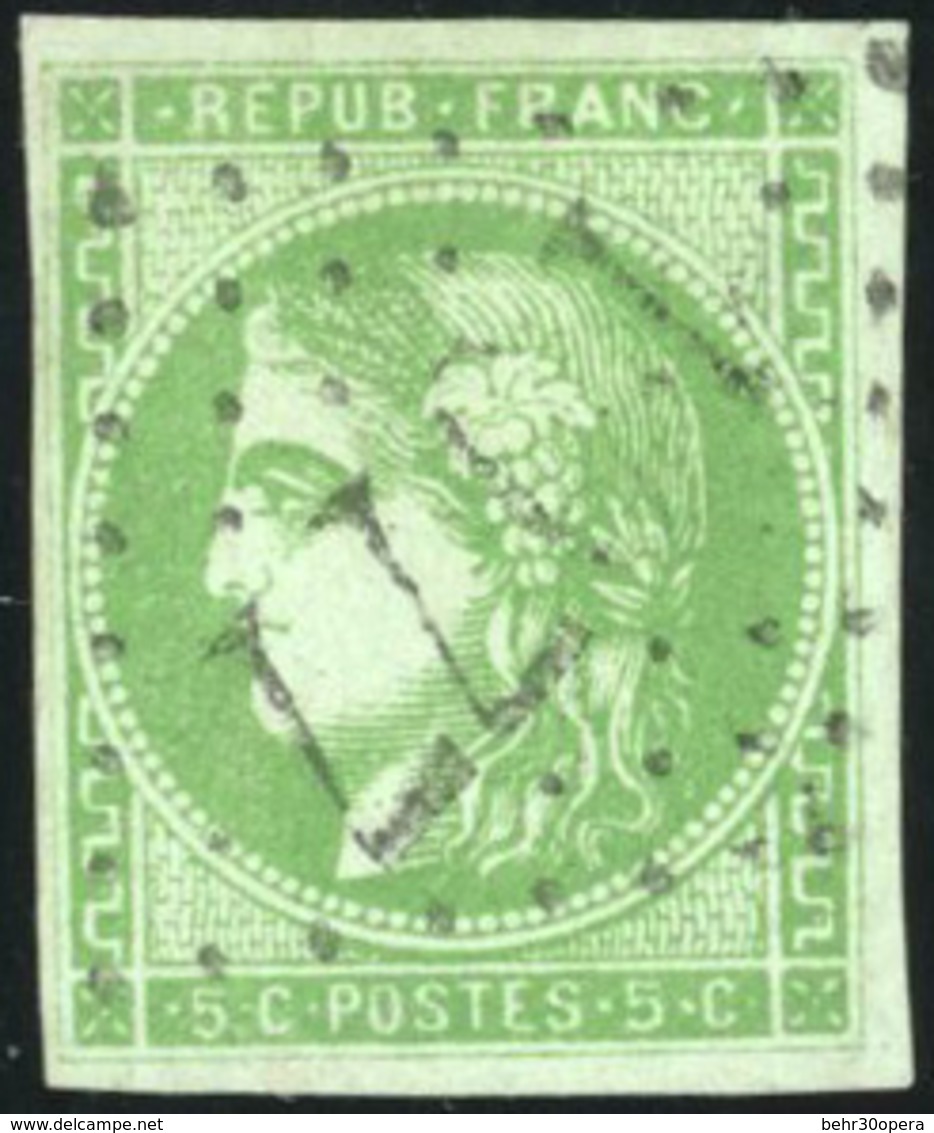 O N°42B - 5c. Vert-jaune. Report II. Obl. GC. TB. - 1870 Uitgave Van Bordeaux