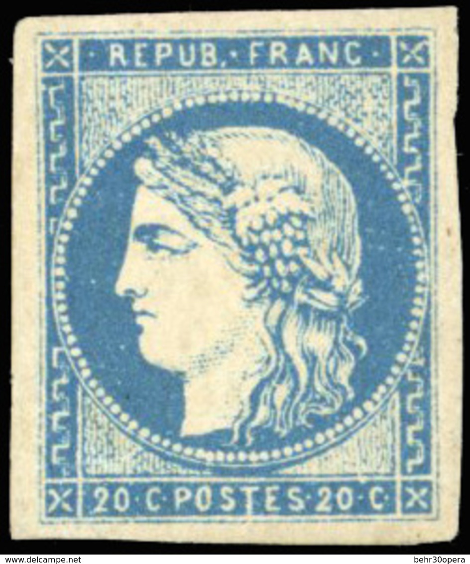 * N°44A - 20c. Bleu. Type I. Report 1. Grandes Marges égales. Pièces Superbe. SUP. - 1870 Emisión De Bordeaux