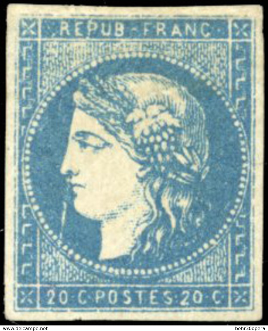 * N°44 - 20c. Bleu. Type I. Report 1. Fraîcheur Postale. SUP. - 1870 Emission De Bordeaux